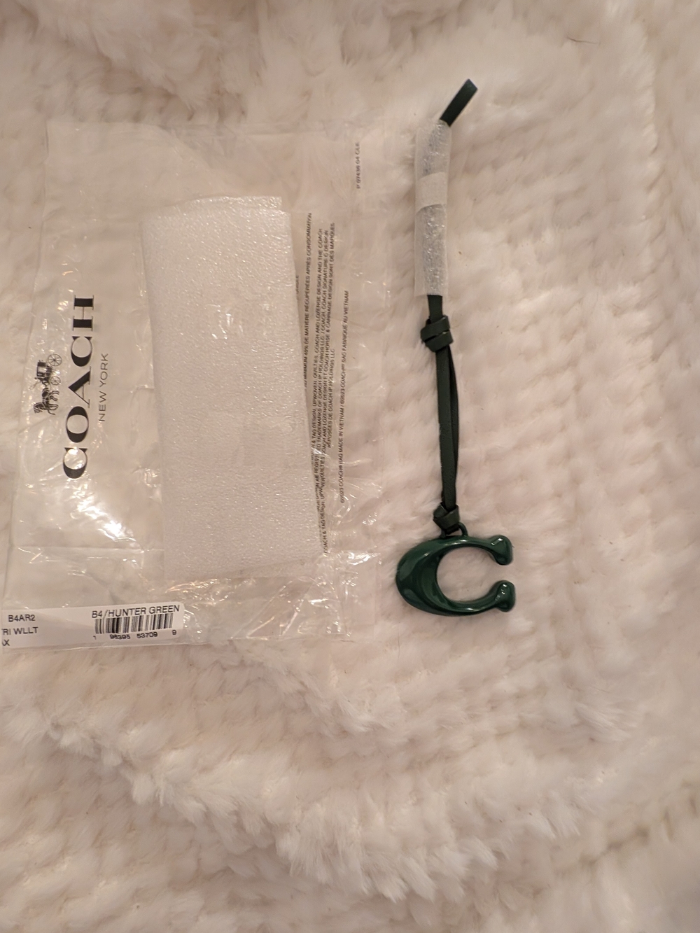 Coach Hunter Green 'C' Charm Keychain with Leather Strap